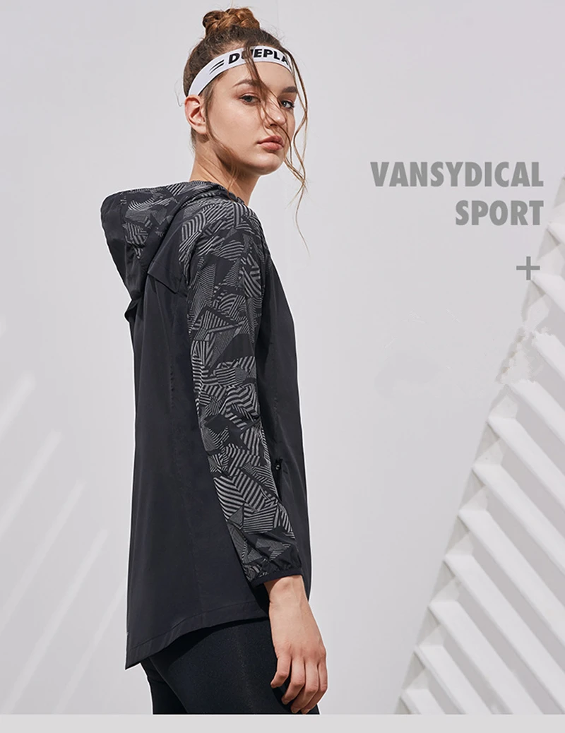 Vansydical Спортивная ветровка женские куртки для бега йоги уличная фитнес тренировочная спортивная одежда топы Светоотражающая застежка толстовки