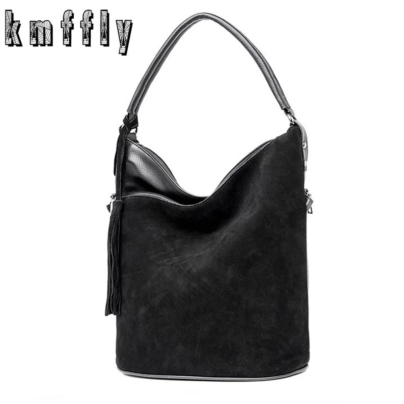 Fashion Faux Suede Luxury Handbags Women Bags Designer Tassel Bucket big Shoulder Bag 2018Sac a Main Femme High Quality Tote Bag