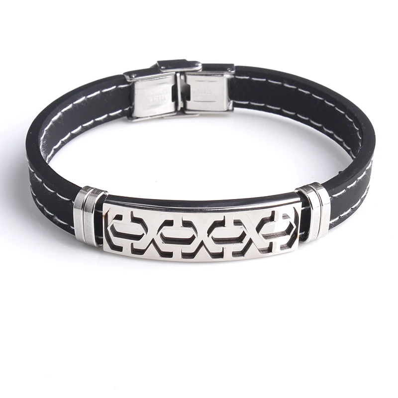 

silver color four circle Silicone 316L Stainless Steel bracelets for men
