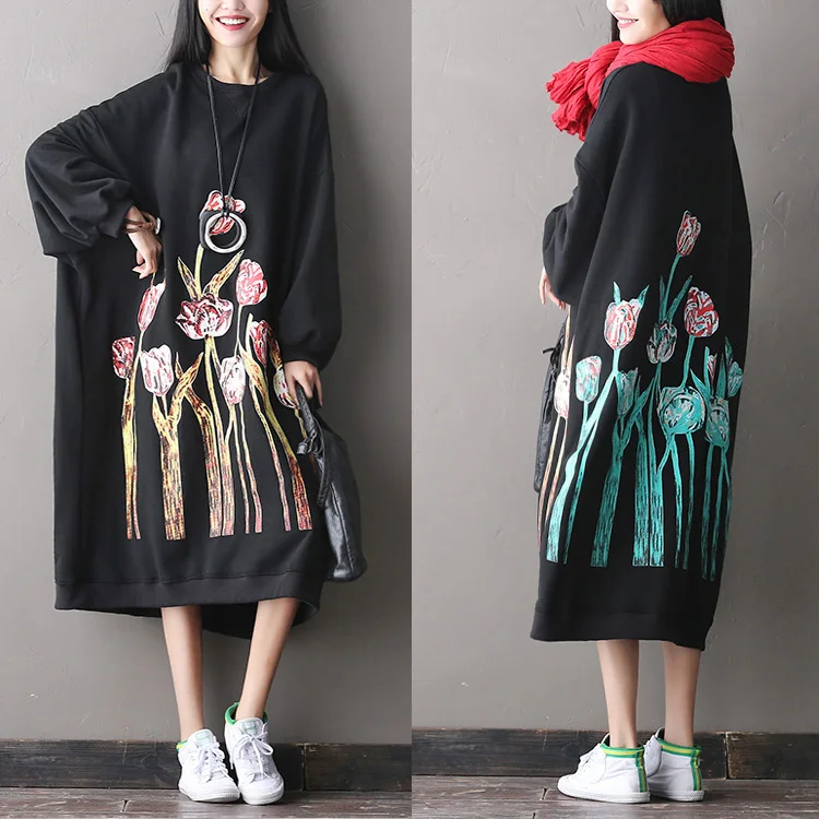 2017 female autumn two-color plus size cotton long-sleeve dress knitted loose long design shirt | Женская одежда