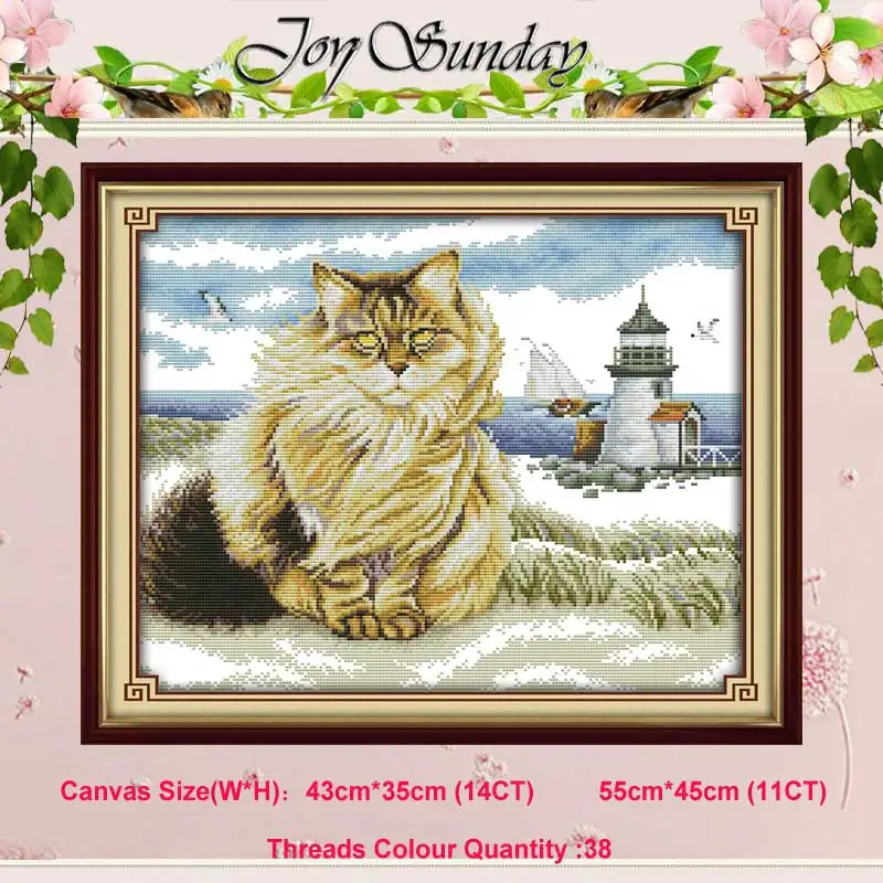 Fat cats lighthouse Жадный кот котенок nimals Счетный 11CT 14CT Набор для вышивания крестиком DIY DMC Китайский Набор для вышивания крестиком вышивка рукоделие домашний декор - Цвет: Fat cats lighthouse