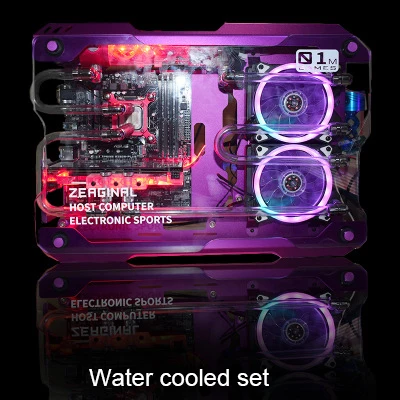 Синий DIY полностью алюминиевый сплав PC игровая подставка из закаленного стекла MATX водяное охлаждение компьютерное шасси gamer gabinete computador - Цвет: Синий