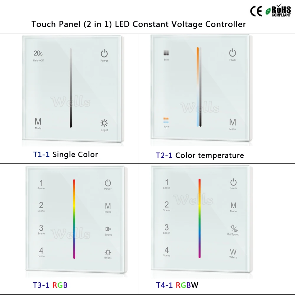 T1 1/T2 1/T3 1/T4 1 Touch Panel LED Постоянное напряжение (2 в 1) контроллер для