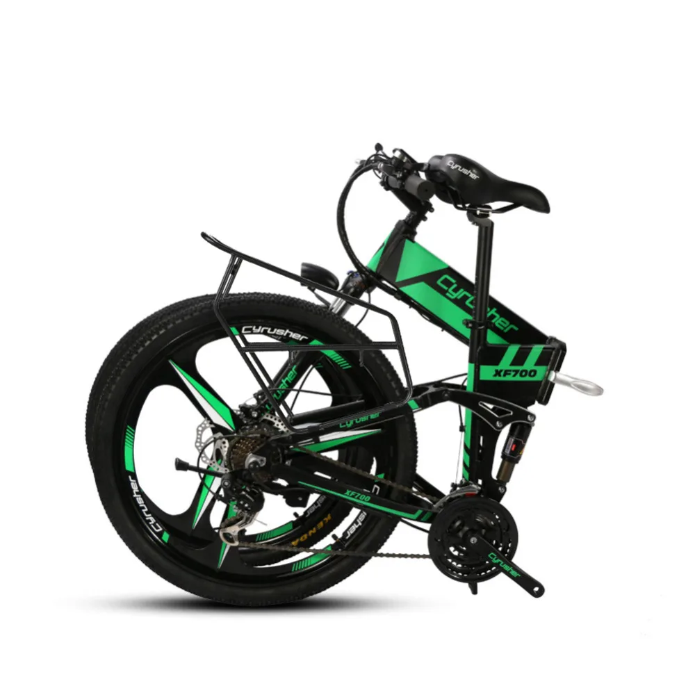 Cyrusher XF700 MTB Mans Folding Electric Bike Mountain 17 X 26 Inch Full Suspension 250 W 36V 21 Speeds With Storage Rack | Спорт и