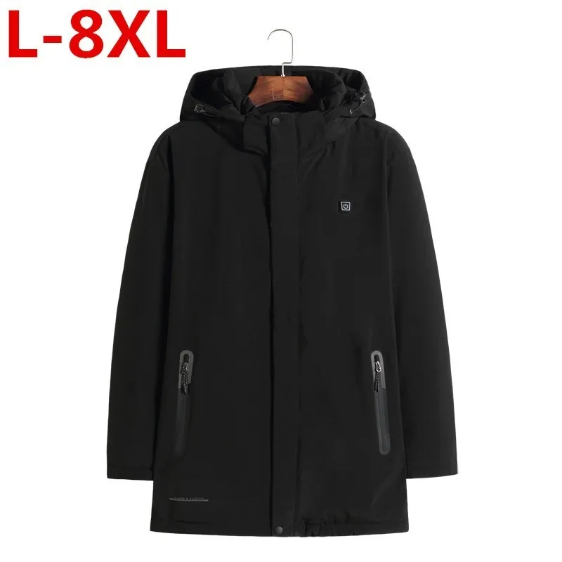 Высокое качество размера плюс 8XL 7XL 6XL 5XL зимняя куртка мужская на молнии Зимняя хлопковая одежда Электрический нагрев сохраняет тепло шапка съемная