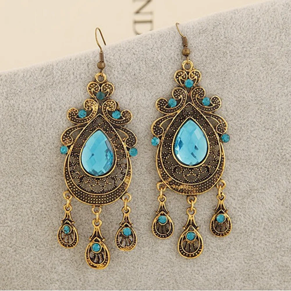 10 Пара Преувеличены Старинные Имитация Драгоценных Камней Длинными Кистями