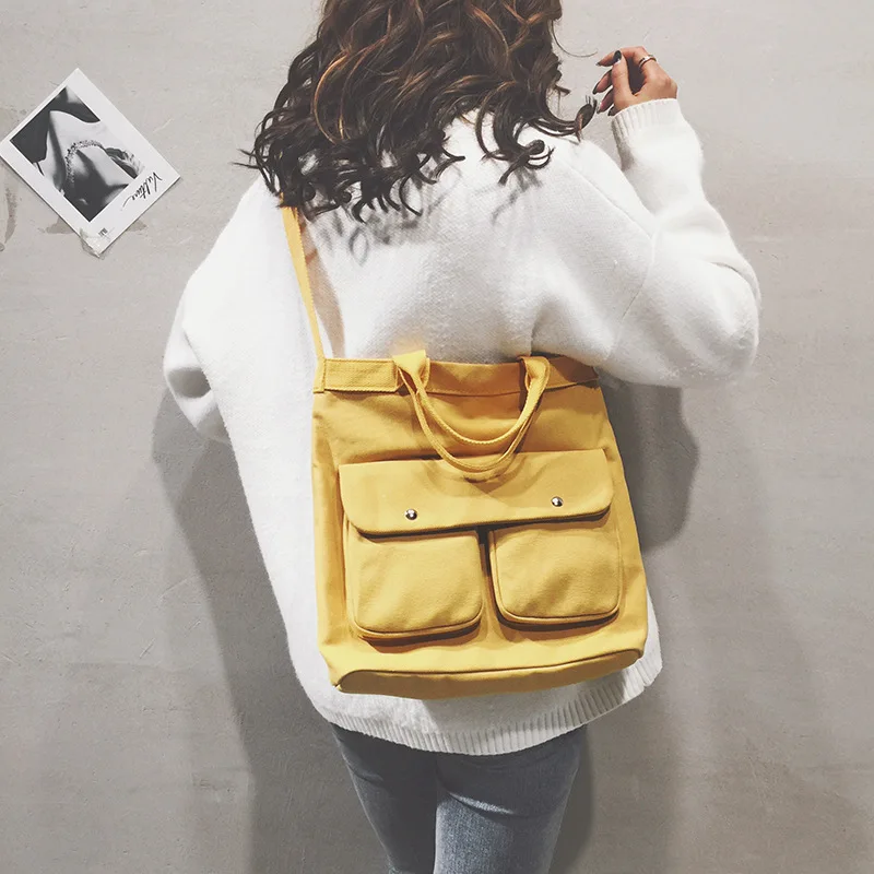 

2018 New Canvas Casual Multi-pocket Shoulder Tote Bag Single Messenger Crossbody Bags Large Capacity Women Bag
