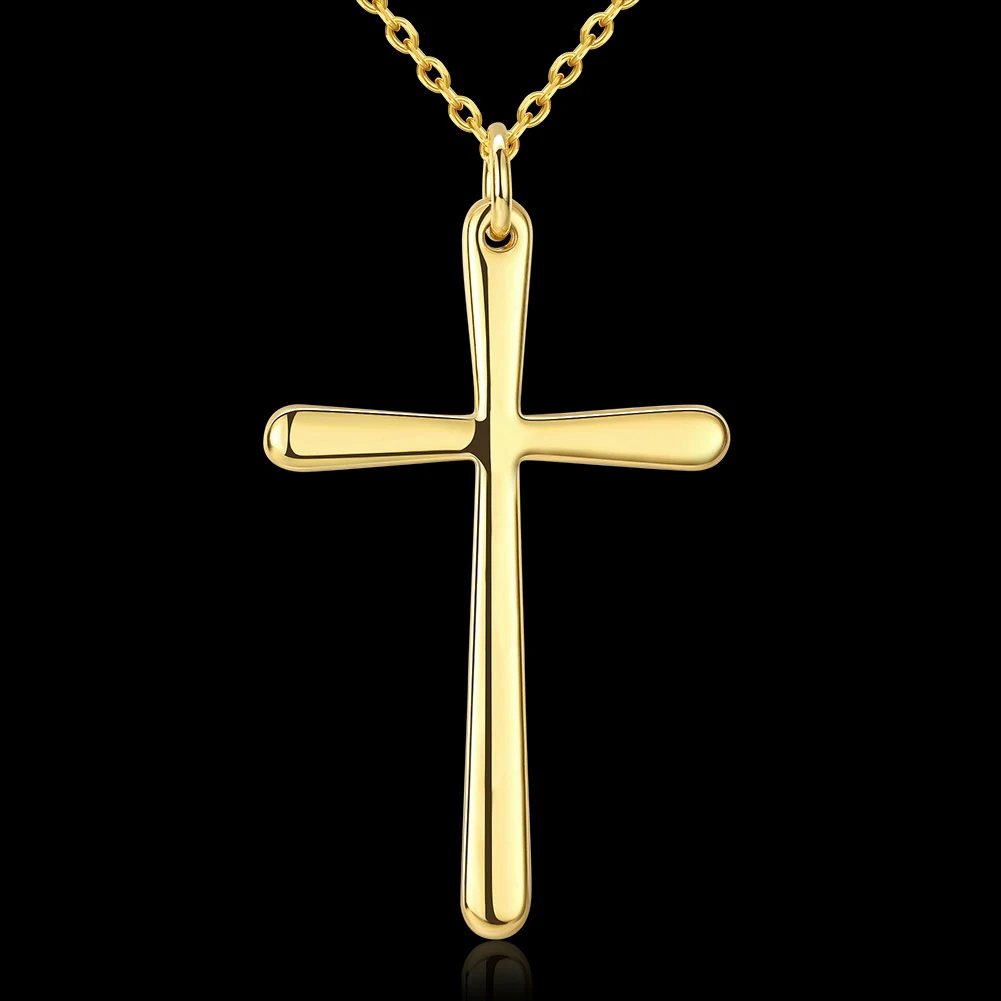 2019 Women's Lady Girl Gold-color Long Cross Pendant Golden Chain Necklace colar longo Beauty Party Hot Fashion | Украшения и