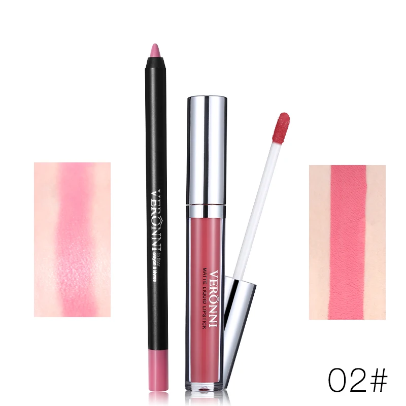 02 VERONNI бренд 13 цветов Блеск для губ Lipliner макияж наборы Batom телесный бархат Пигмент Блеск для губ Карандаш палочки Водонепроницаемый косметический набор - Цвет: 02