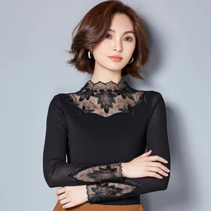 Женская блузка для бальных танцев, с длинным рукавом, кружевной воротник, верхняя одежда для румбы, самбы, современных танцев, танцевальная рубашка, D-0655