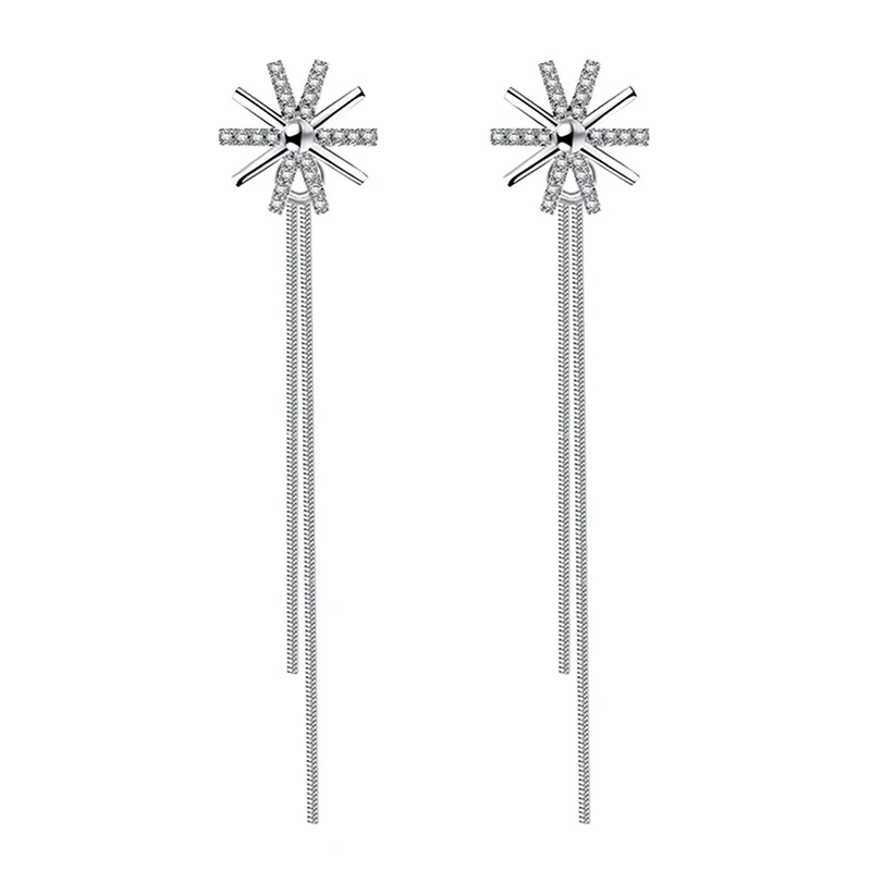 

MEYRROYU Zircon Crystal Flower Long Women's Earrings Fashion Simple Tassel Earrings Jewelr