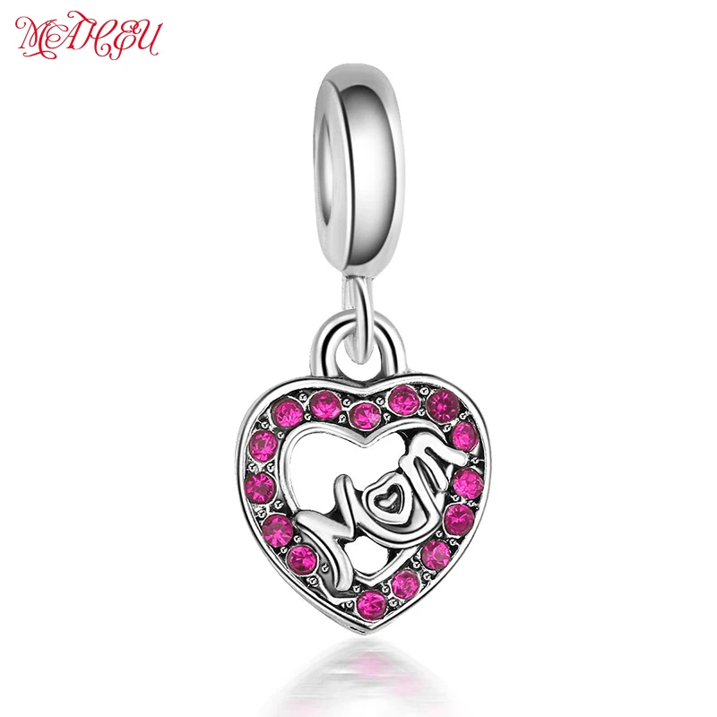 Подвески MaHeu полые двойные сердечки хрустальные подвески бусины Love Mom подходят
