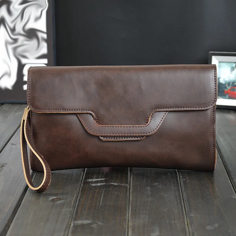 Мужской дневной клатч из искусственной кожи черная и коричневая большая сумка