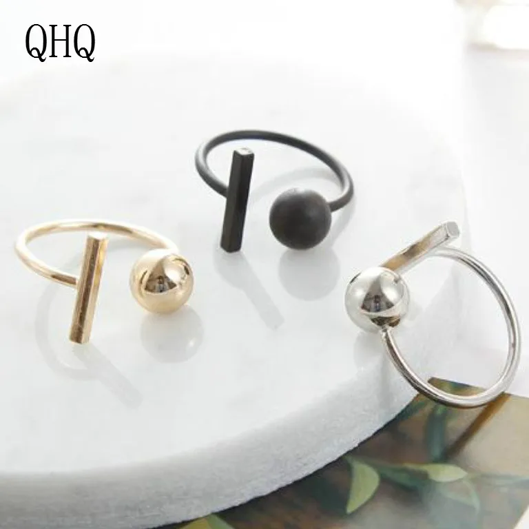 QHQ кольцо на палец черное медное геометрическое квадратное Круглый бисер для