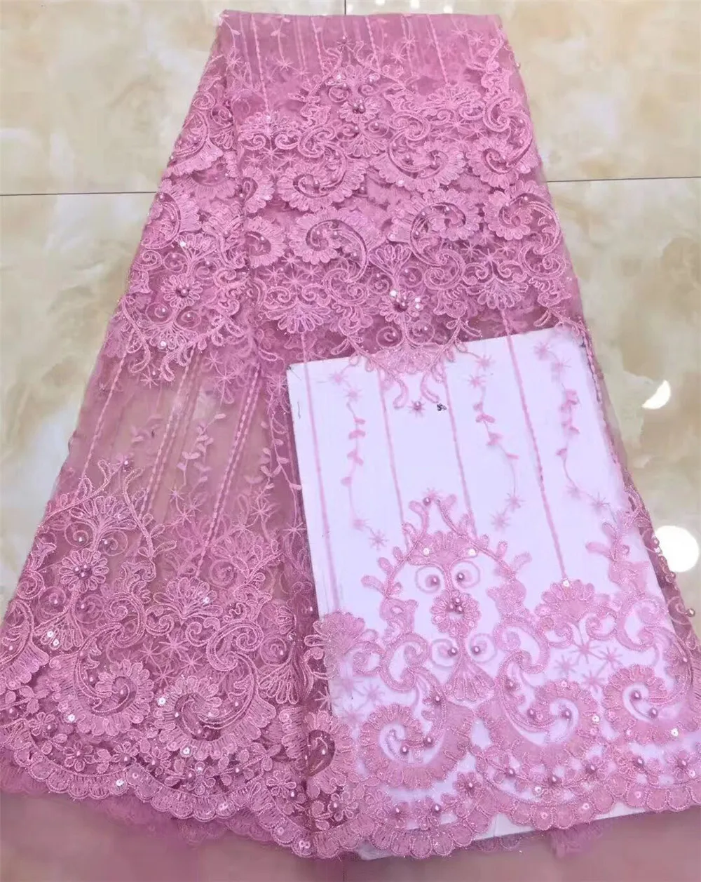 Bestlace Розовый французский Кружевная ткань высокого качества Тюль бисером Кружева