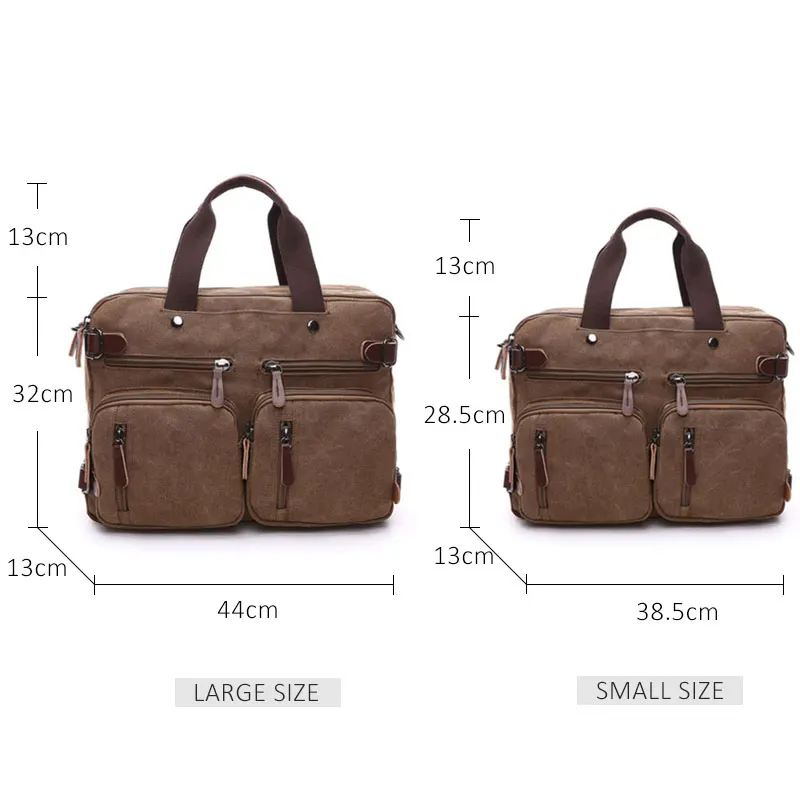 Scione Men Canvas Bag Leather Briefcase Travel Suitcase Messenger Shoulder Tote Back Handbag Large Casual Business Laptop Pocket
