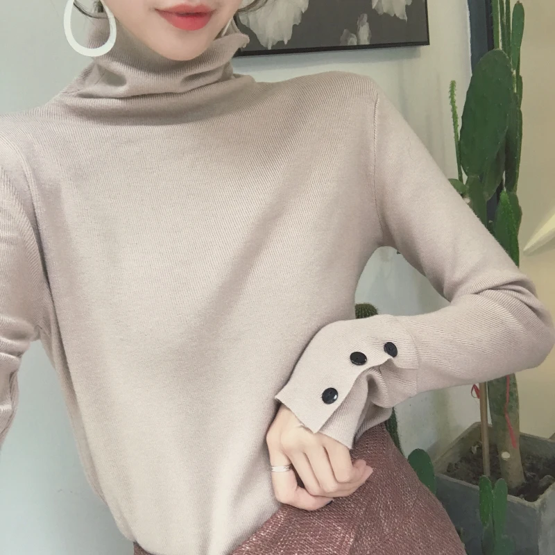 Мода 2019 новинка весна-осень женский свитер с высоким воротом вязаный длинный