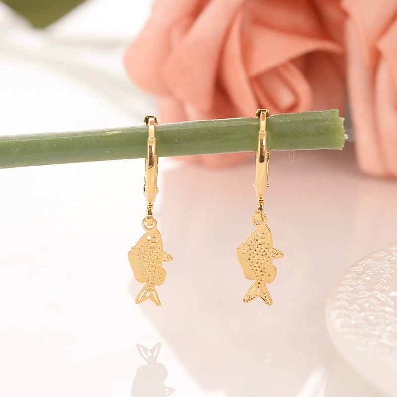 Dubai gold jewelry earrings enamel fish hook drop holiday for summer women Mom kids Gifts | Украшения и аксессуары