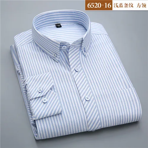 6520-16 Высокое качество Новинка хлопок кнопка вниз воротник длинный рукав slim fit Мужские повседневные клетчатые/Полосатые/однотонные рубашки - Цвет: 6520-16