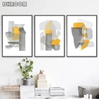 Набор из 3 постеров для современного абстрактного искусства, серо-желтая Настенная картина на холсте, Скандинавская Настенная картина для столовой, искусство