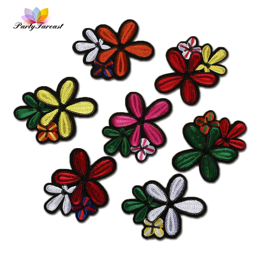 PF многоцветный вышитая Пластыри блесток цветок Ткань гладильная патч для одежды