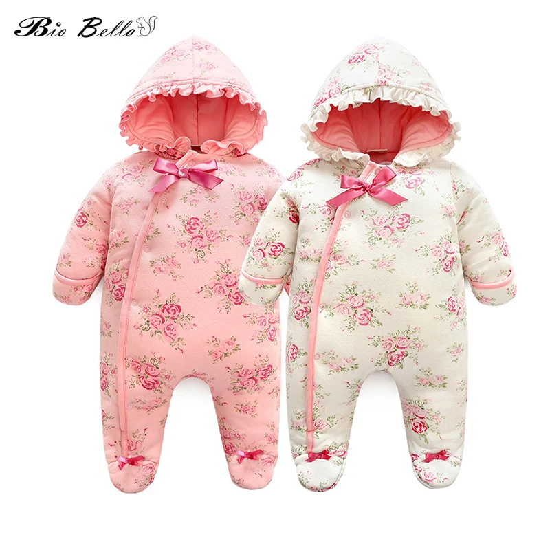 

Sweet Girl Hooded Romper Winter Girls Boys Clothes Double-layer Warm Newborn Clothes Infant Costume Pink White Kids Clothing