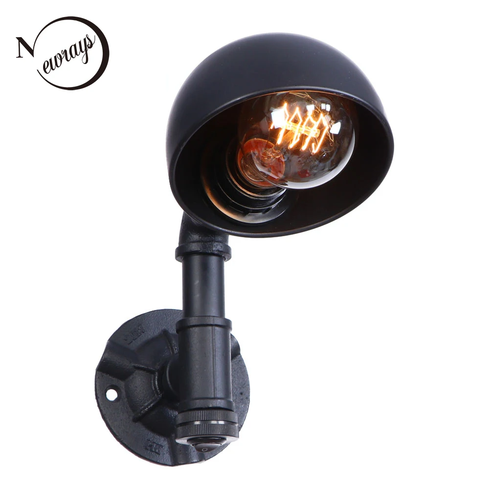 

Vintage creative iron painted wall lamp E27 LED 220V water pipe with button switch wall lights for bedroom parlor study cafe bar