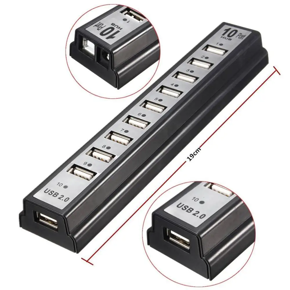 10 портов USB 2 0 концентраторы с AC питания компьютера периферийные устройства
