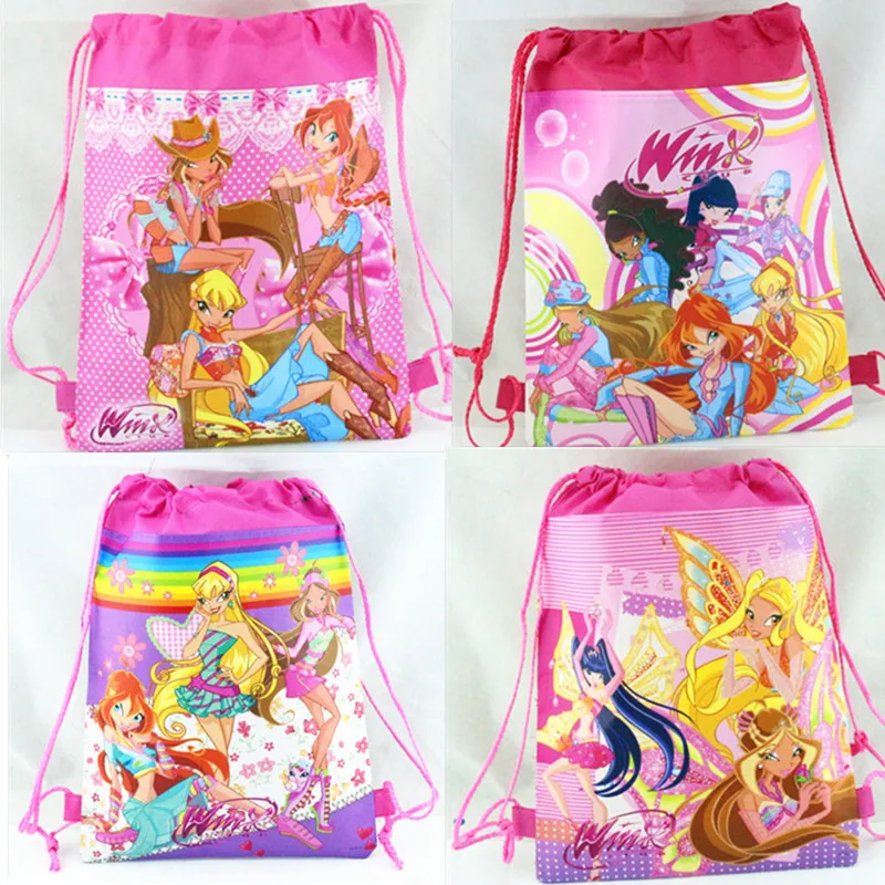 24 шт., клубный рюкзак WINX на шнурке, нетканый тканевый рюкзак, Подарочная сумка, детская вечеринка в честь Дня рождения, украшения