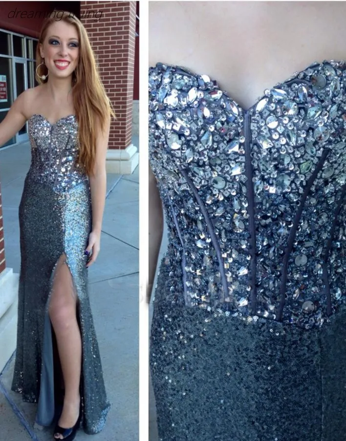 Блестящие тяжелые бусинки серое длинное платье русалки для выпускного вечера 2019