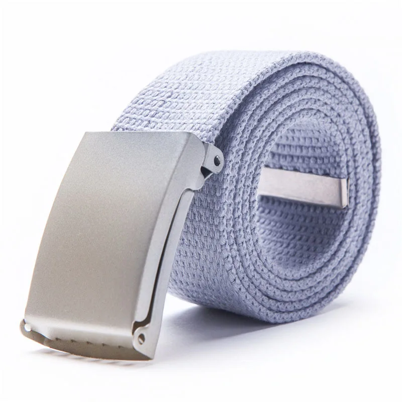 S Light gray Новинка, модные мужские и женские универсальные брезентовые ремни, унисекс, яркие цвета, ремень с твердой пряжкой, военные ремни для джинсов, ковбойские штаны, 110 см - Цвет: S Light gray