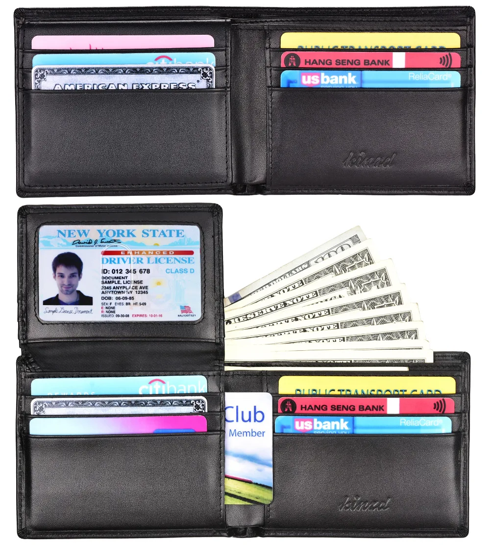 Мужская trifold бумажник Ман натуральная кожа RFID Блокировка Кошелек тонкий передний