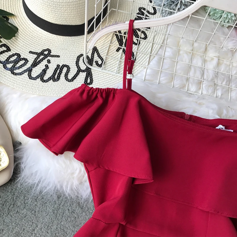 Женское облегающее платье с рюшами и открытыми плечами до колена|Женские платья| |