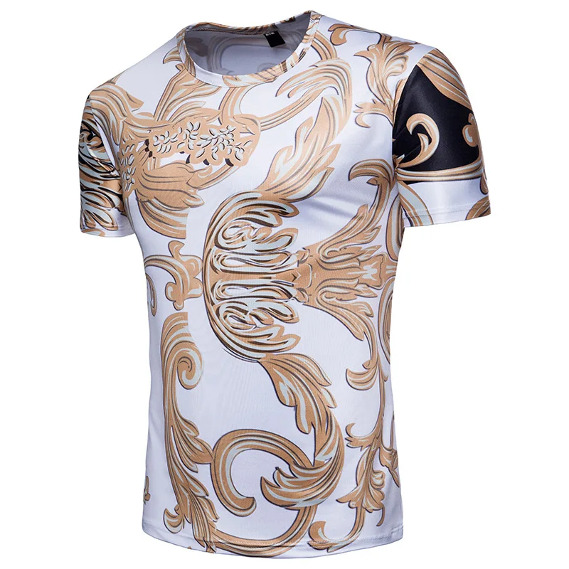 Роскошная брендовая мужская 3D футболка с золотым цветочным принтом 2018 модная в