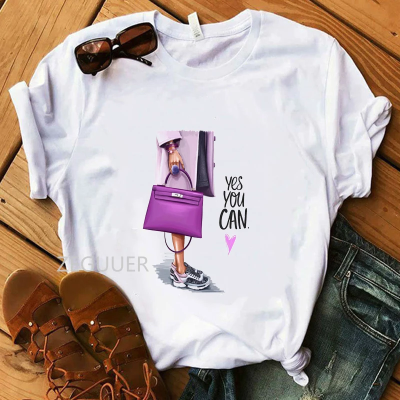 Летние футболки Yes You Can. Фиолетовая сумка для девочек футболка 100% хлопок белая