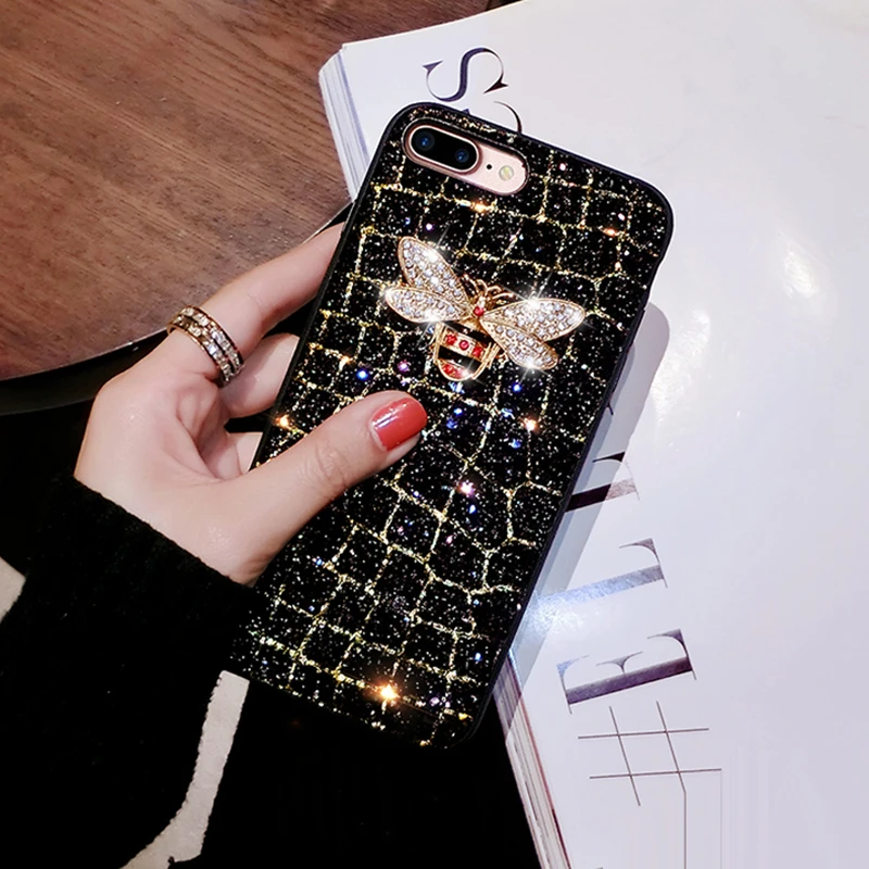 Роскошный бренд bee diamond Блестящий милый мягкий чехол для iphone 5 S 6 7 8 plus X XR