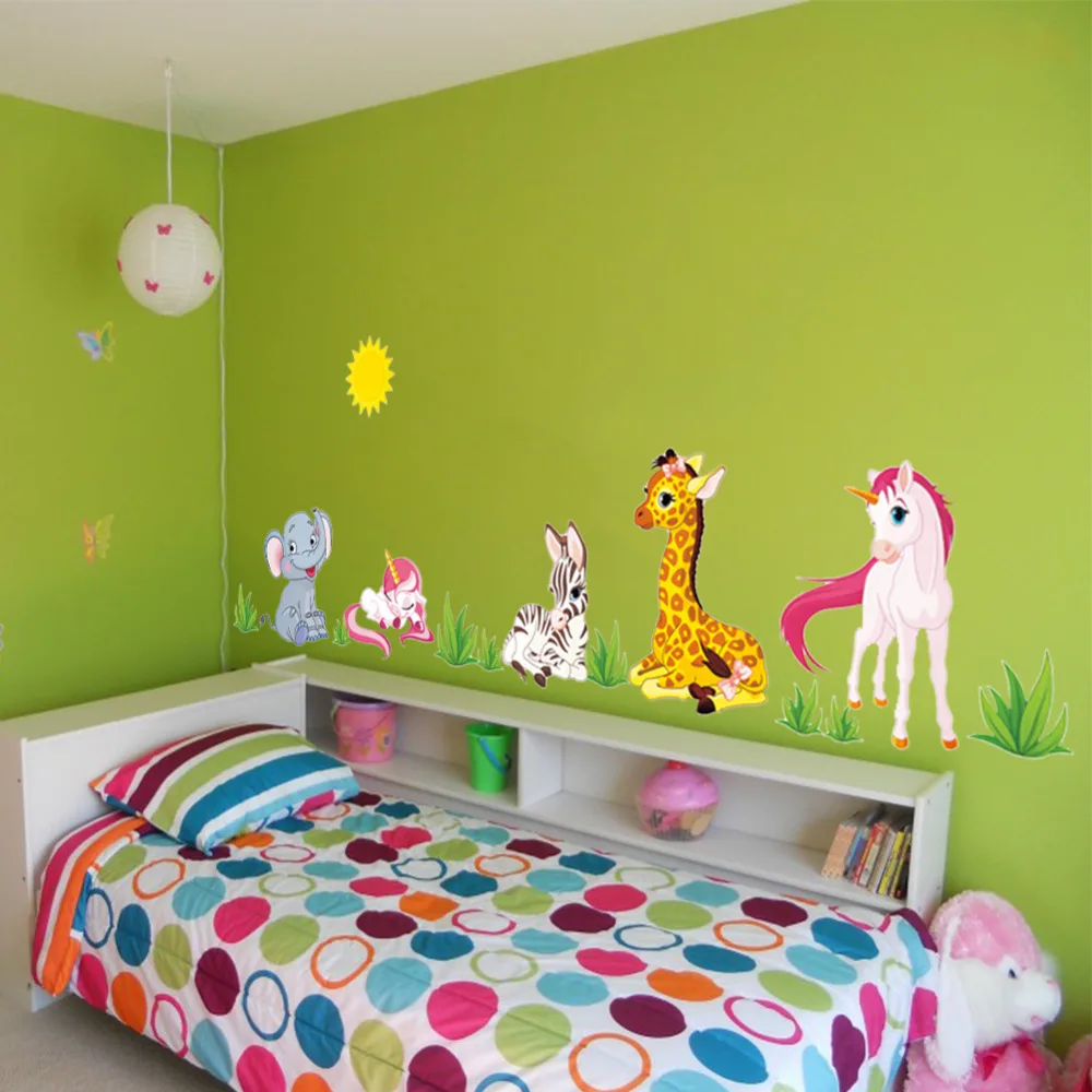 

Forest Animal Cartoon Wall Stickers For Kids Rooms kindergarten Horse Elephant X012 Home Decor DIY Wallpaper Art Decals