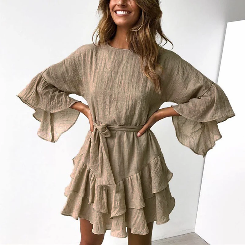 DORVIVON Vetement Femme 2019 лето весна женское платье А-силуэта с круглым вырезом