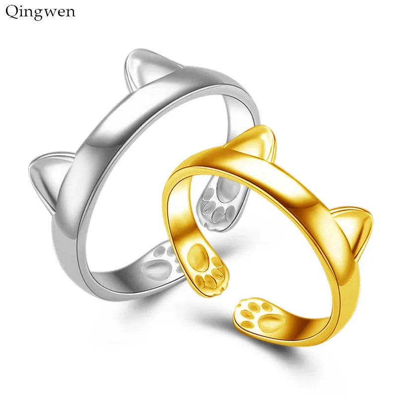 Qingwen посеребренные золотые кольца кошачьи уши дизайнерские милые модные