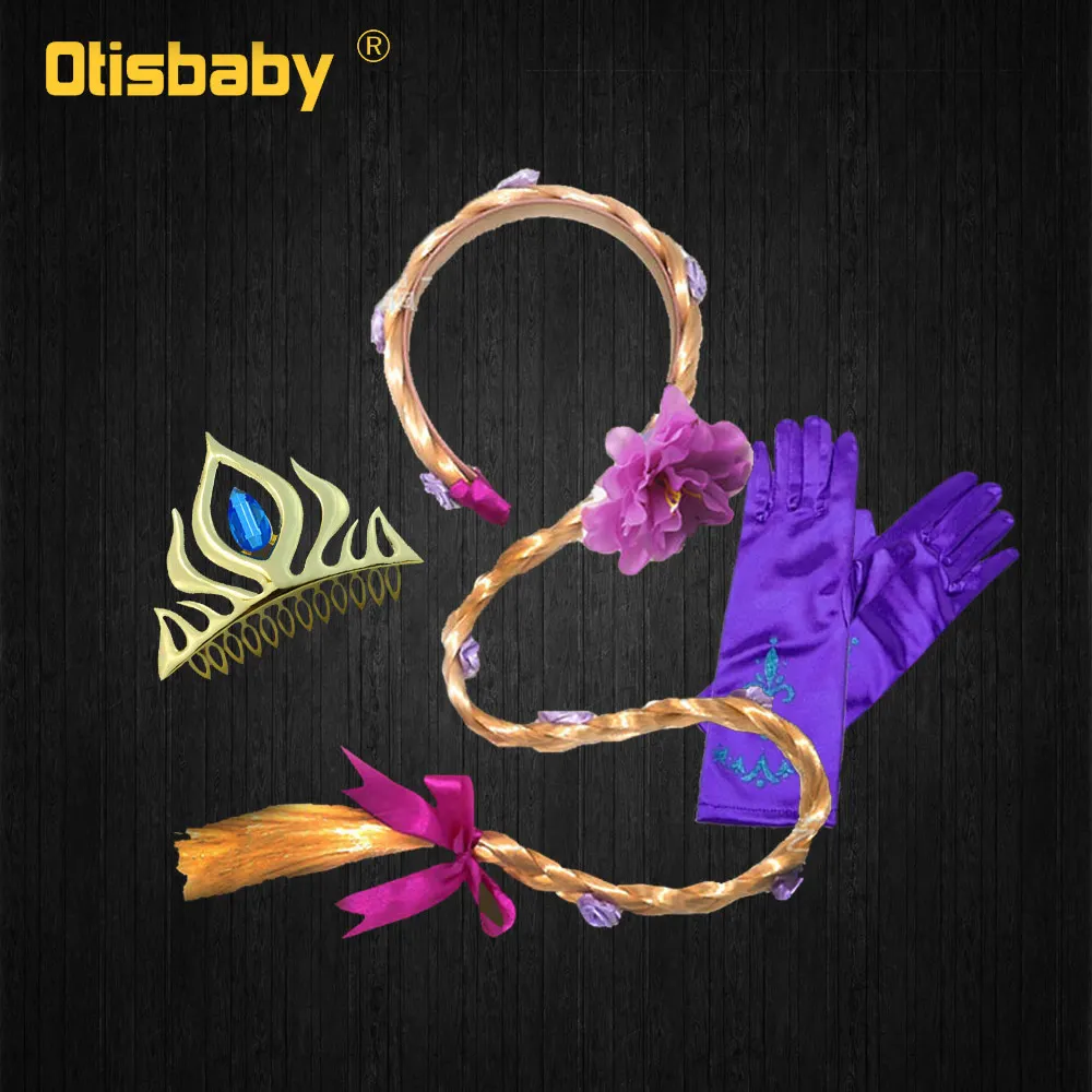 Purple Wig Set Сказочное платье принцессы Рапунцель для девочек Детские вечерние карнавальные костюмы для девочек, платье Рапунцель, праздничное платье принцессы Софии - Цвет: Purple Wig Set