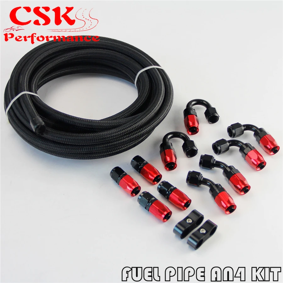

AN4 4AN -4AN Stainless Steel Nylon Braided Oil Fuel Line Hose End Adaptor Kit