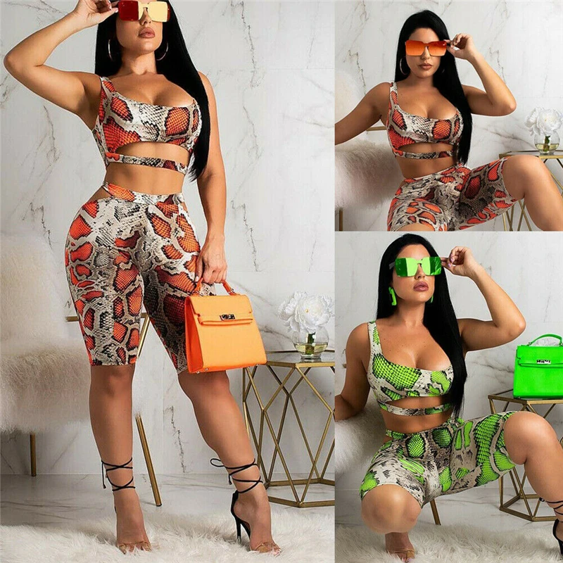 Комплект из 2 предметов со змеиным узором женский летний сексуальный бандажный