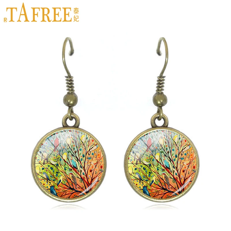 Серьги TAFREE Звездная ночь луна желтые масляные живописи висячие серьги круглые