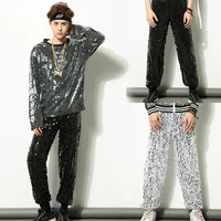new adult jazz pants trousers hip hop stage dance practice sequins black silver jazz pants male high street trousers pants cool