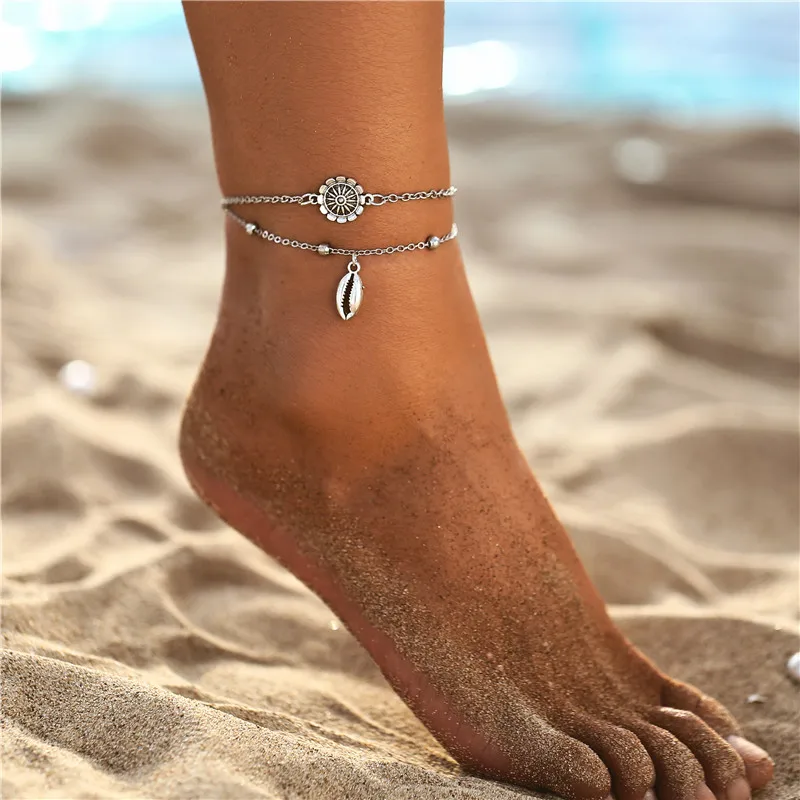 Бохо многослойная цепочка Морская ракушка с гребешком звезда лодыжки браслет