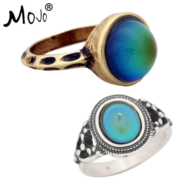 

2PCS Vintage Bohemia Retro Color Change Mood Ring Emotion Feeling Changeable Ring Temperature Control Ring for Women RG002-RS006