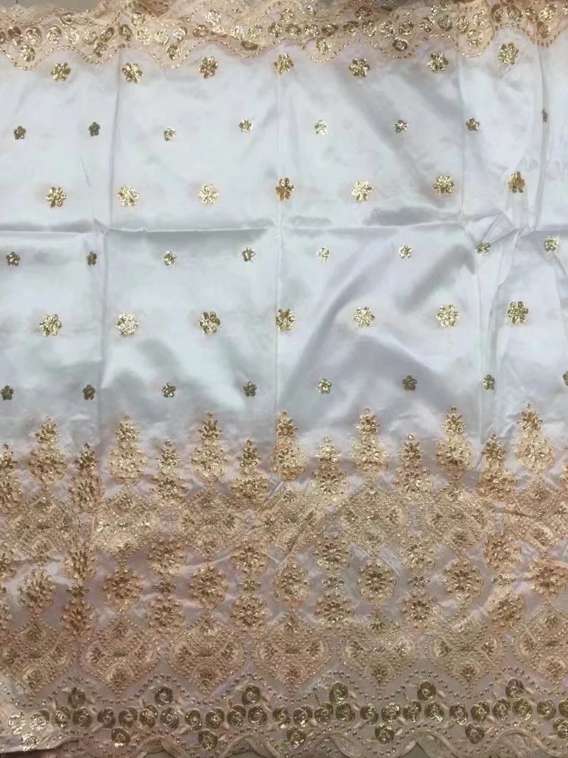 High quality African lace fabric India curious George material with gold sequins white color low price 5 yards for sewing cloth | Дом и сад