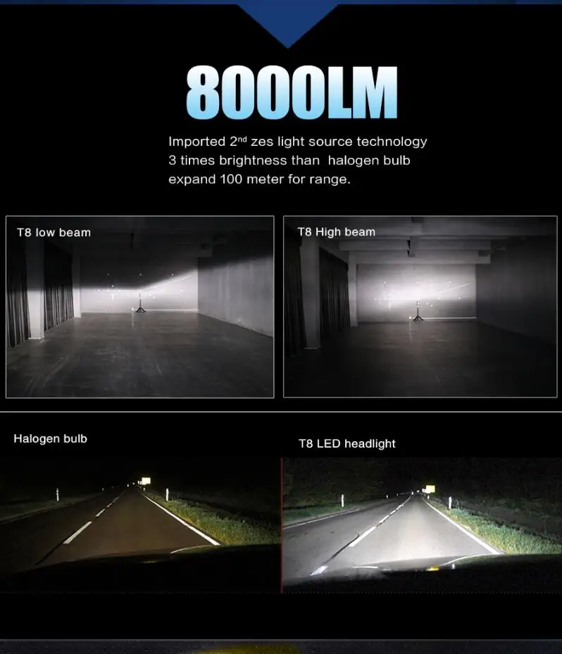 1 комплект 9006 HB4 60W 8000LM T8 светодиодные фары LUMILED ZES чип 16SMD чистый белый 6500K