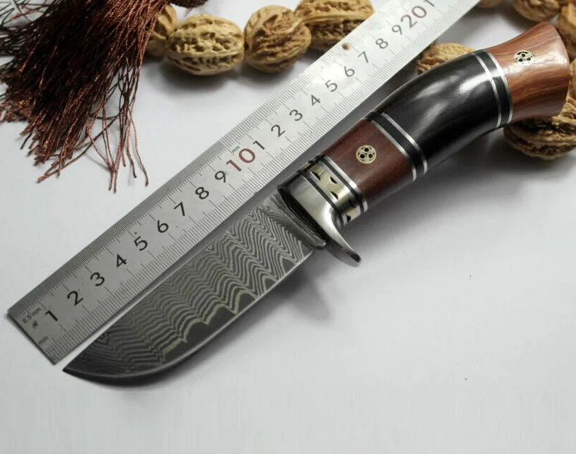 

High quality Damascus steel forged straight knife hunting high hardness outdoor self-defense knife tactical army Survival knife