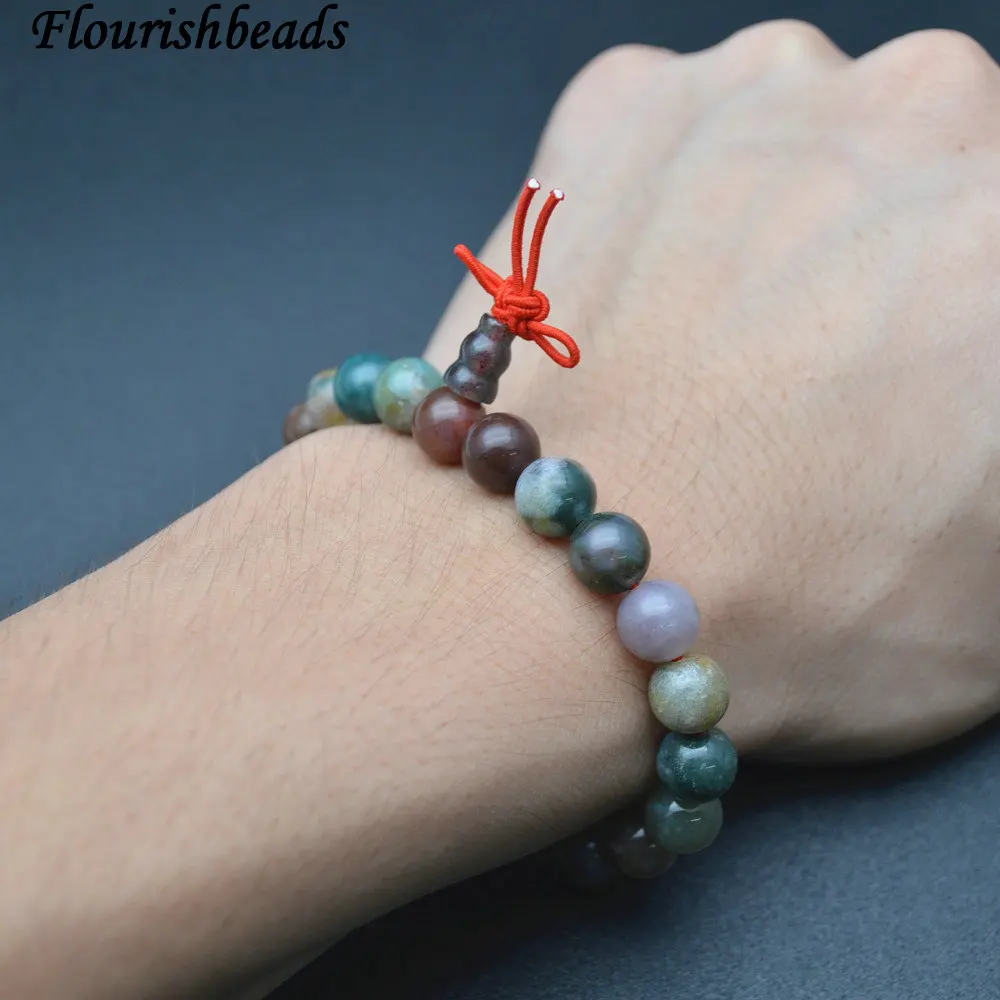 Натуральный индийский агат круглые бусины стрейчевый браслет ювелирные изделия